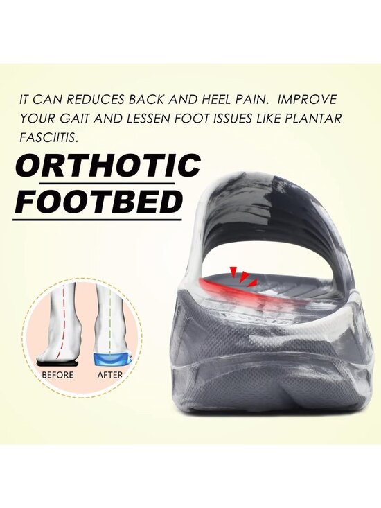 Men Grey White Sandals Orthotic Arch Support Open Toe Sport Slides Thick Cushion